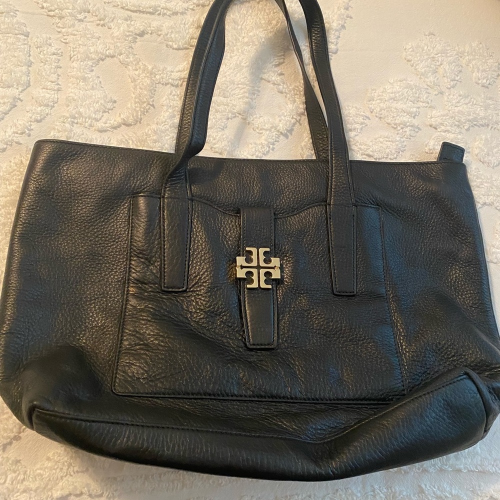 Tory Burch Black Pebble Leather Shoulder Bag